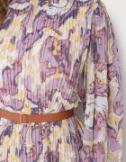 unigirl Rochie Violet Midi din Țesătură Plisată cu Curea cu Cataramă Siaha