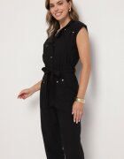 unigirl Salopetă Neagră din Viscoză cu Croială de Cămașă cu Cordon Legat și Capse Sepalisa