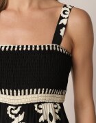 unigirl Salopetă Negru-Bej din Viscoză cu Bretele cu Partea de Sus Încrețită și cu Craci Lungi Teseria