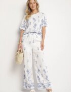 unigirl Set Alb din Vâscoză Brodat Tricou și Pantaloni Largi Tezonea