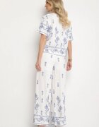 unigirl Set Alb din Vâscoză Brodat Tricou și Pantaloni Largi Tezonea