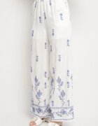 unigirl Set Alb din Vâscoză Brodat Tricou și Pantaloni Largi Tezonea