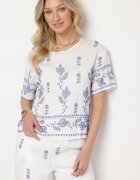 unigirl Set Alb din Vâscoză Brodat Tricou și Pantaloni Largi Tezonea