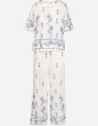 unigirl Set Alb din Vâscoză Brodat Tricou și Pantaloni Largi Tezonea