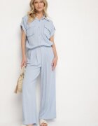 unigirl Set Albastru Din viscoză Cămașă cu Buzunare Decorative și Pantaloni Rinesella
