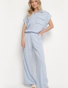 unigirl Set Albastru Din viscoză Cămașă cu Buzunare Decorative și Pantaloni Rinesella