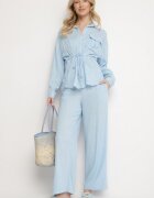 unigirl Set Albastru din Viscoză Cămașă Strânsă în Talie și Pantaloni Largi Divellara