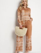 unigirl Set Maro cu Vâscoză Cămașă și Pantaloni cu Model Etnic Ellivona