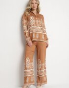 unigirl Set Maro cu Vâscoză Cămașă și Pantaloni cu Model Etnic Ellivona