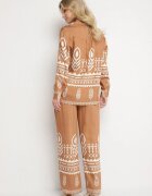 unigirl Set Maro cu Vâscoză Cămașă și Pantaloni cu Model Etnic Ellivona