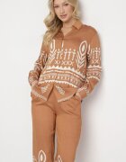 unigirl Set Maro cu Vâscoză Cămașă și Pantaloni cu Model Etnic Ellivona