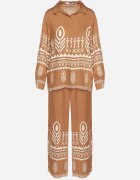 unigirl Set Maro cu Vâscoză Cămașă și Pantaloni cu Model Etnic Ellivona