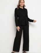 unigirl Set Negru din Viscoză Cămașă strânsă în talie și Pantaloni Largi Divellara