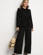 unigirl Set Negru din Viscoză Cămașă strânsă în talie și Pantaloni Largi Divellara