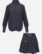 unigirl Set stil utility din viscoză: cămașă oversize și fustă evazată Pileni Bleumarin
