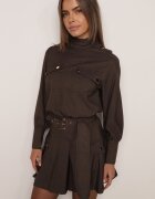 unigirl Set stil utility din viscoză: cămașă oversize și fustă evazată Pileni Maro