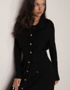 unigirl Set tricot elegant cu nasturi aurii cu viscoză Cumeria Negru