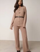 unigirl Set tricotat cu viscoză tunică cu curea și pantaloni Moarill Bej
