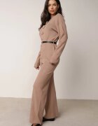 unigirl Set tricotat cu viscoză tunică cu curea și pantaloni Moarill Bej