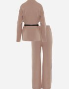 unigirl Set tricotat cu viscoză tunică cu curea și pantaloni Moarill Bej