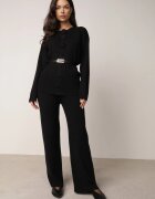 unigirl Set tricotat cu viscoză tunică cu curea și pantaloni Moarill Negru