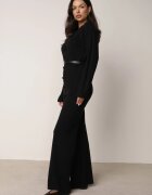unigirl Set tricotat cu viscoză tunică cu curea și pantaloni Moarill Negru