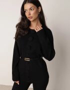 unigirl Set tricotat cu viscoză tunică cu curea și pantaloni Moarill Negru
