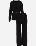 unigirl Set tricotat cu viscoză tunică cu curea și pantaloni Moarill Negru