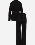 unigirl Set tricotat cu viscoză tunică cu curea și pantaloni Moarill Negru