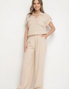 unigirl Set vâscoză Bej Cămașă cu buzunare decorative și Pantaloni Rinesella