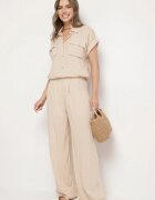 unigirl Set vâscoză Bej Cămașă cu buzunare decorative și Pantaloni Rinesella