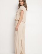 unigirl Set vâscoză Bej Cămașă cu buzunare decorative și Pantaloni Rinesella