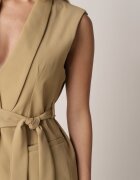 unigirl Vestă Bej stil sacou Fără mâneci cu cordon legat Pellania
