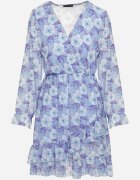 Unique Rochie Albastră Florală cu Decolteu Triunghiular Marnlla
