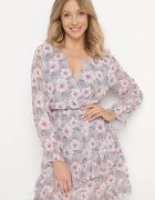 Unique Rochie Gri deschis cu flori cu decolteu în V Marnlla