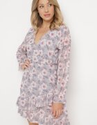 Unique Rochie Gri deschis cu flori cu decolteu în V Marnlla