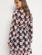 Unique Rochie Neagră cu Imprimeu Floral cu Decolteu Triunghiular Marnlla