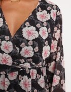 Unique Rochie Neagră cu Imprimeu Floral cu Decolteu Triunghiular Marnlla