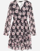 Unique Rochie Neagră cu Imprimeu Floral cu Decolteu Triunghiular Marnlla