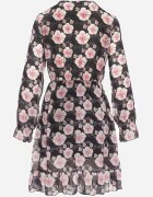 Unique Rochie Neagră cu Imprimeu Floral cu Decolteu Triunghiular Marnlla