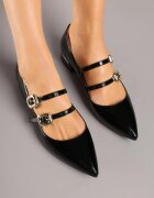 vera blum Pantofi stiletto negri lăcuiți cu vârf ascuțit și cu catarame Odilissa