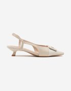 vera blum Sandale bej deschis cu toc tip kitten heel cu ornament geometric Tillio