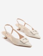 vera blum Sandale bej deschis cu toc tip kitten heel cu ornament geometric Tillio