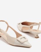 vera blum Sandale bej deschis cu toc tip kitten heel cu ornament geometric Tillio