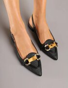 vera blum Sandale Negre cu vârful ascuțit decorate cu tweed și aplicație Nilirith
