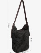 versoli Geantă Împletită De Plajă Shopper Neagră cu Baretă Lungă cu Inscripția Galenitia