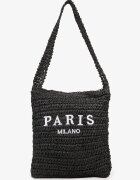 versoli Geantă Neagră Rotundă în Stil Boho cu Ciucuri Xarauri