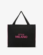versoli Geantă Negru-Fuchsia Shopper Textilă Cu inscripție Cu fermoar Saliretia