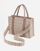 versoli Geantă shopper din material textil cu model geometric cu mânere și curea Vlada Bej
