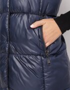  Vestă Bleumarin Lungă Matlasată cu Glugă Detașabilă Glonte